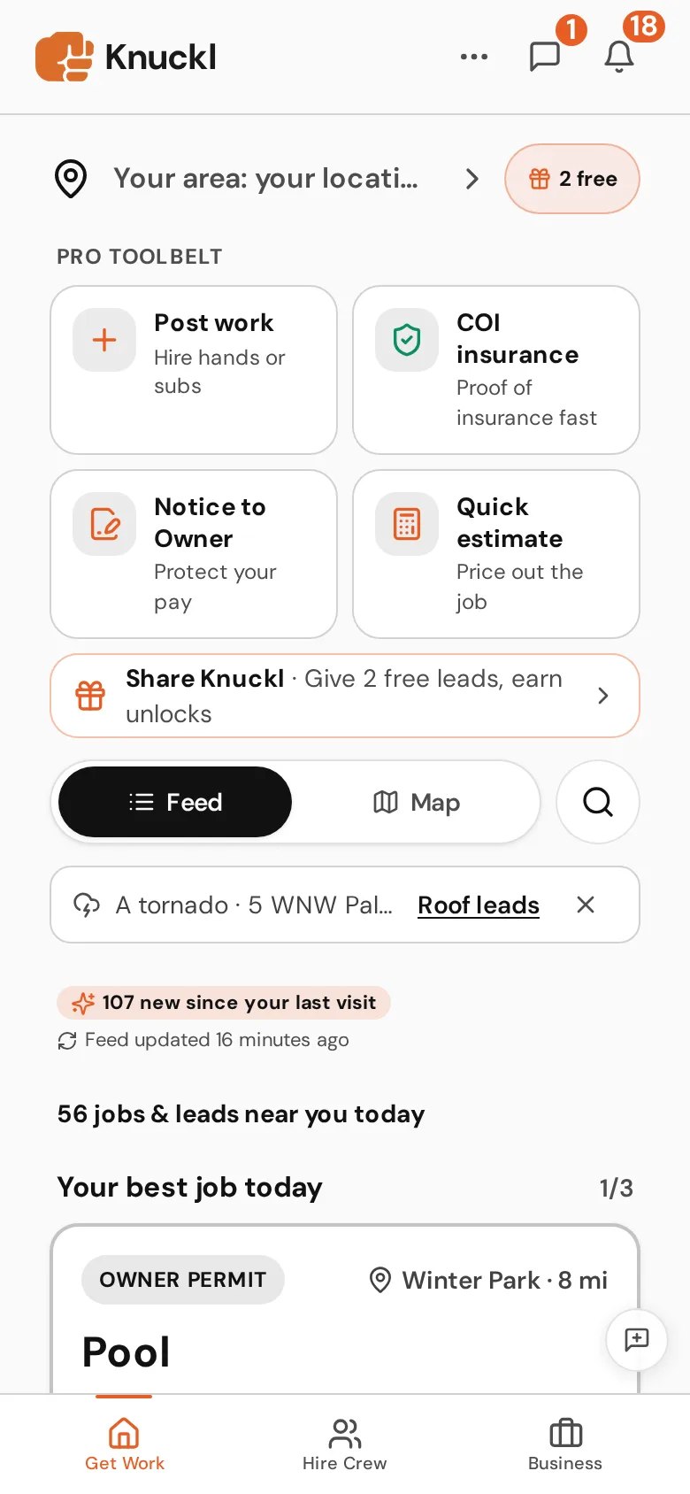 Knuckl Work tab with Florida lead tiles