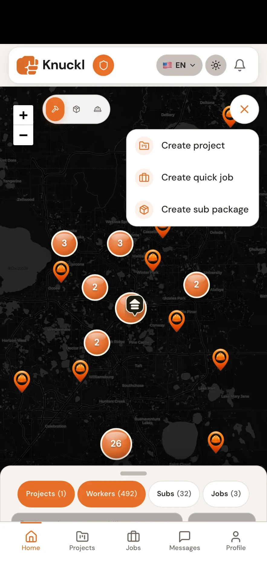 Worker map showing nearby construction jobs